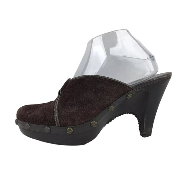 Cole Haan Womens Dark Brown‎ Suede Round Toe Slip On Cone Mule Heel Size US 9 B - Picture 2 of 9